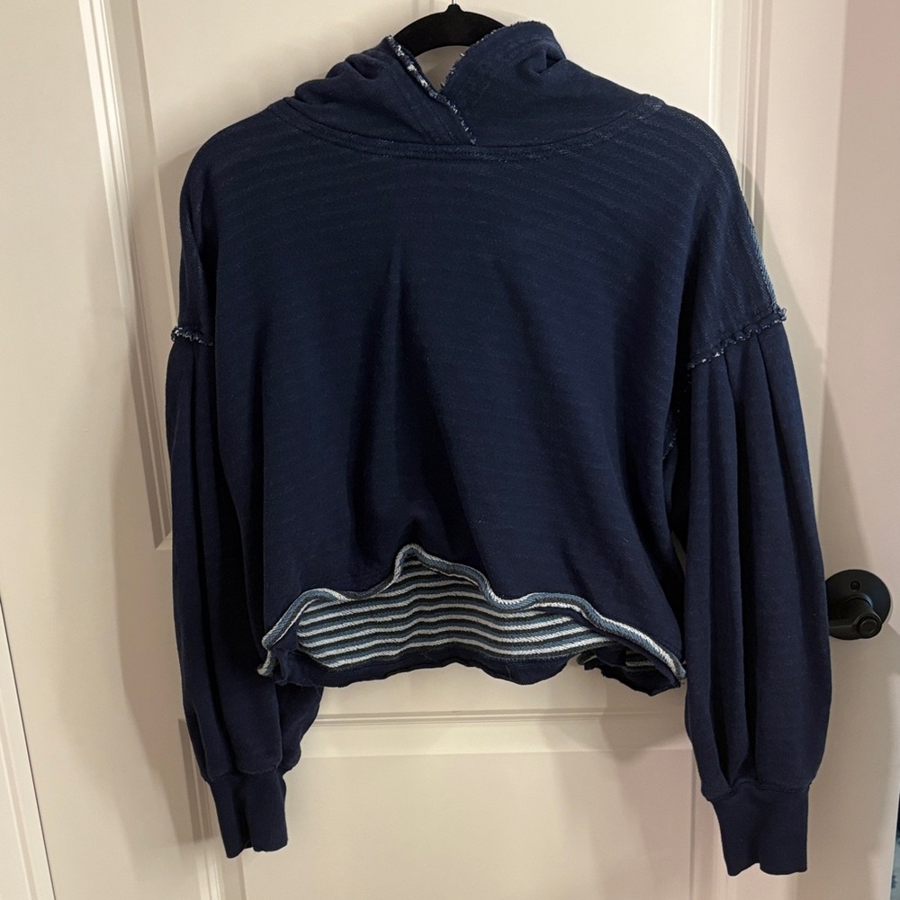 Free People Navy Reversible Cropped Hoodie